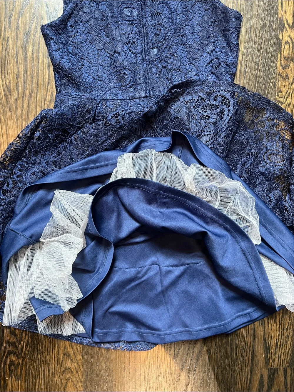 Girls’ Navy Blue Lace Sleeveless Fit-and-Flare Dress by Blush by Us Angels | 8